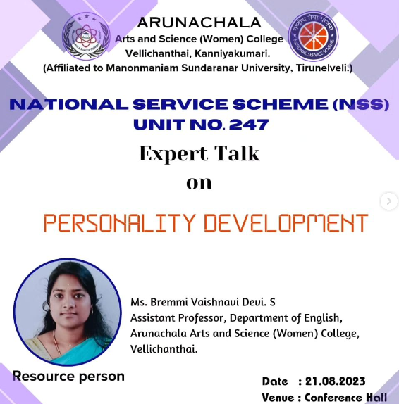 Expert talk on personality development done by NSS Unit no. 247